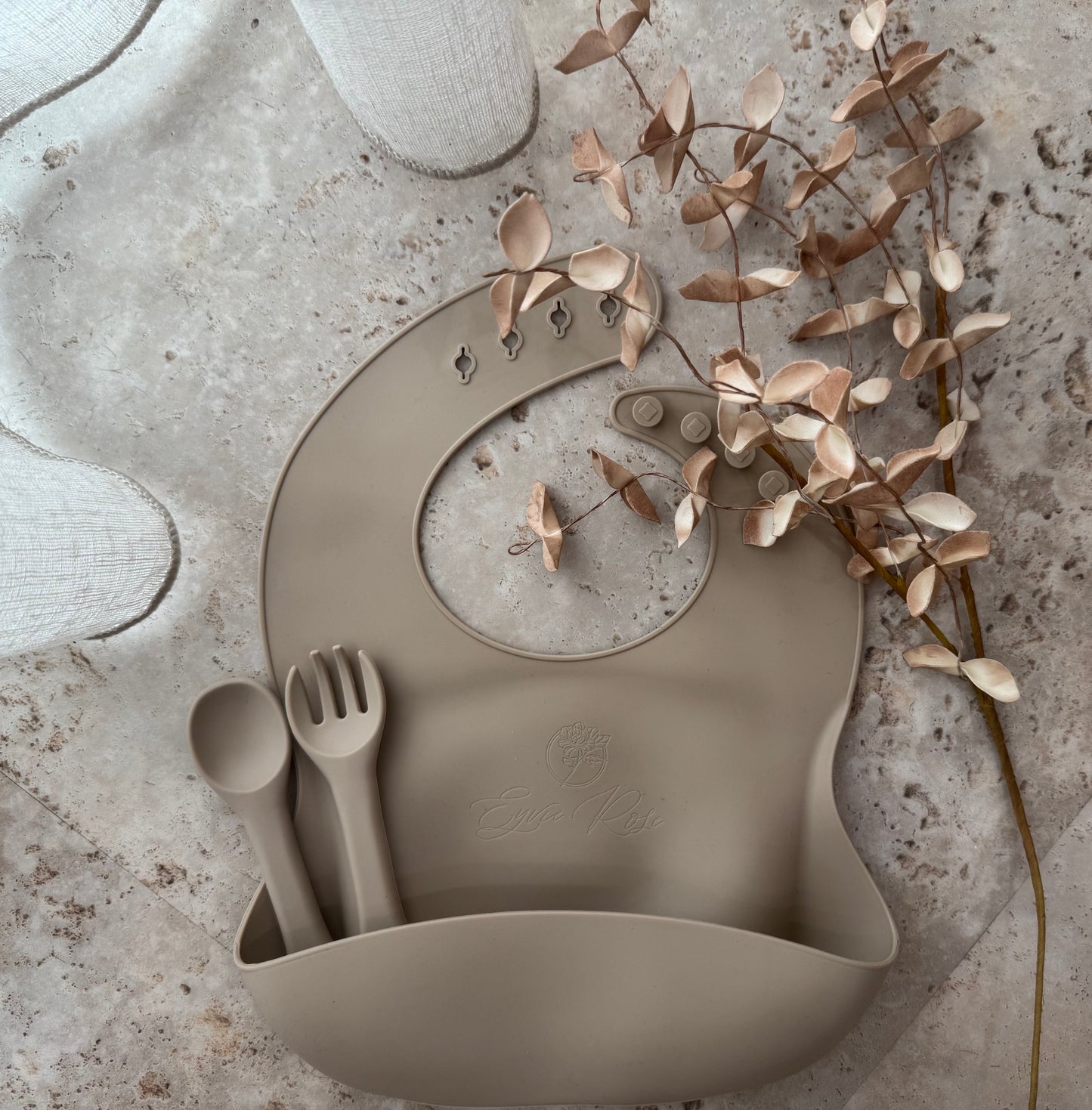 Silicone Bib, Spoon & Fork Set