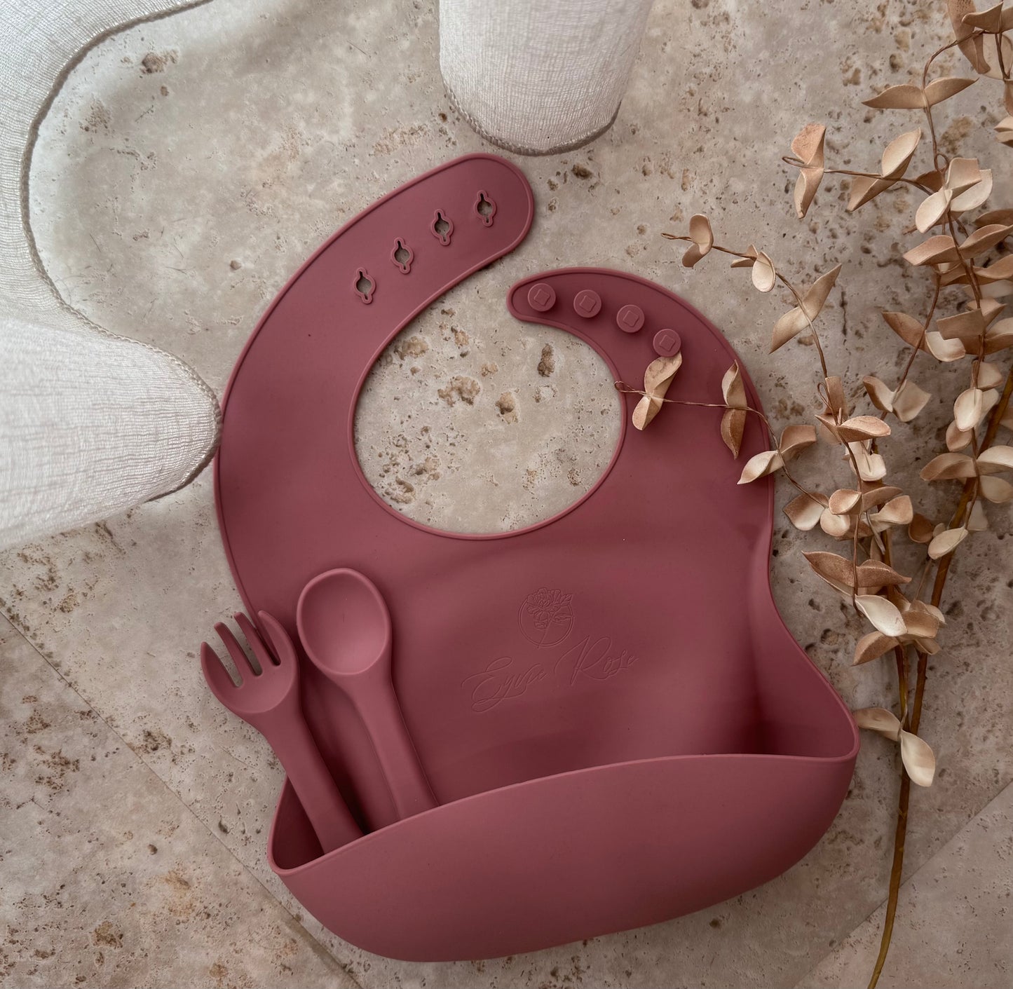 Silicone Bib, Spoon & Fork Set