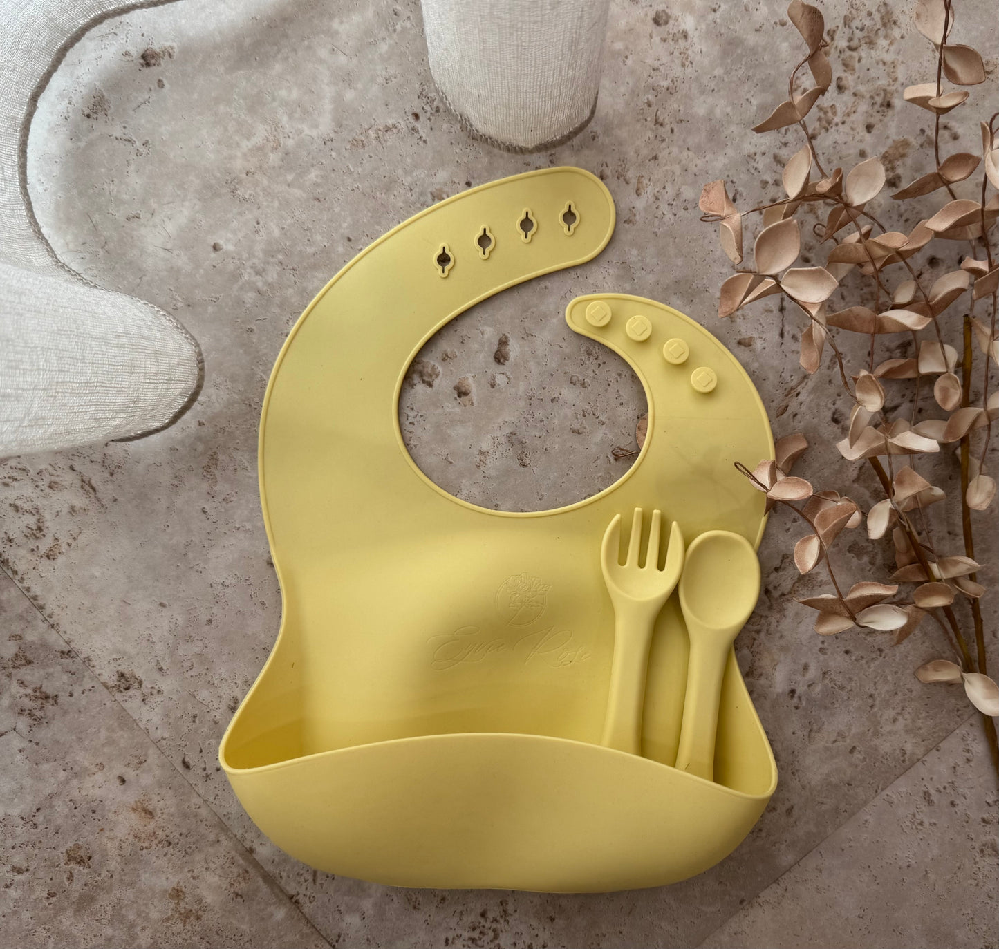 Silicone Bib, Spoon & Fork Set