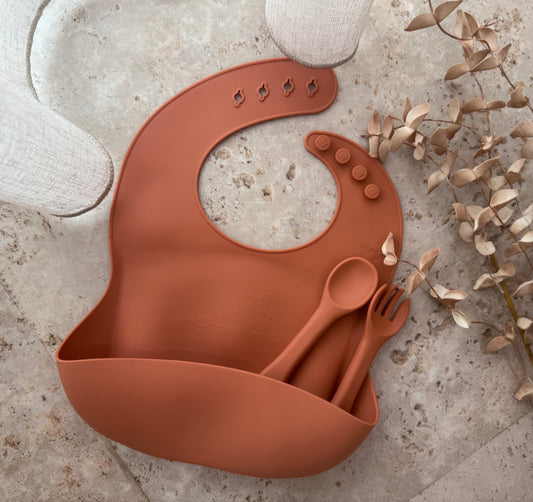 Silicone Bib, Spoon & Fork Set